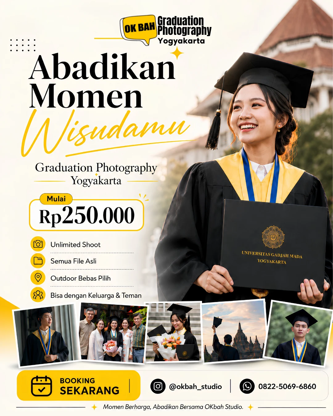 Banner jasa foto wisuda outdoor Yogyakarta mulai Rp250.000 dari OKbah Studio