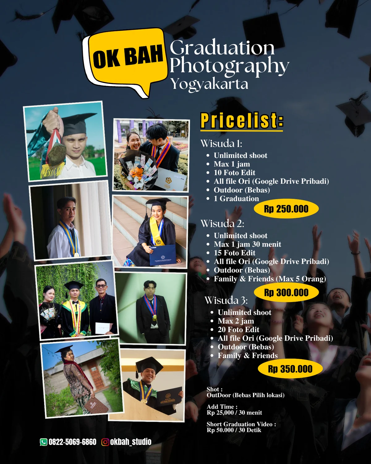 Daftar Paket Wisuda 1, Wisuda 2, dan Wisuda 3 OKbah Studio di Yogyakarta